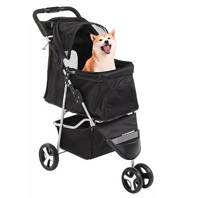 3-Wheels Foldable Pet Stroller With Cover