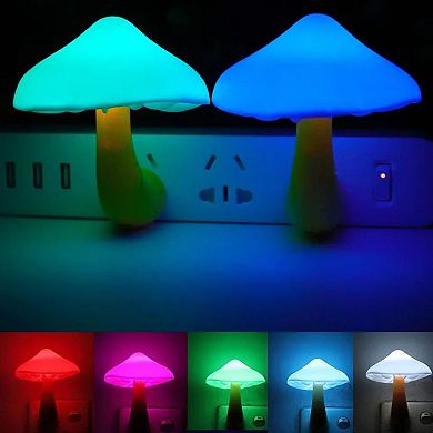 Mushroom LED Night Lights Plug-in Wall Lamps With 7 Color 2 Pcs
