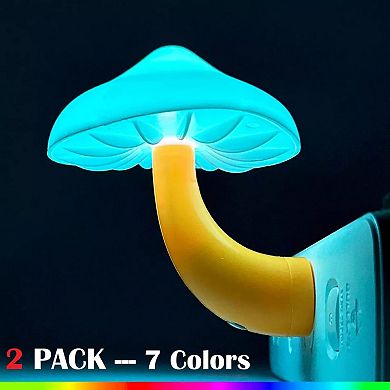 Mushroom LED Night Lights Plug-in Wall Lamps With 7 Color 2 Pcs