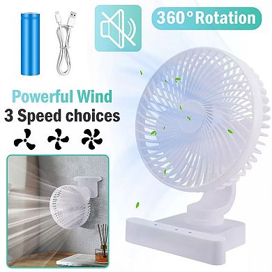 3 Speeds USB Rechargeable Desktop Air Cooling Fan 360° Rotation