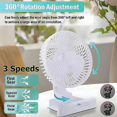 3 Speeds USB Rechargeable Desktop Air Cooling Fan 360° Rotation