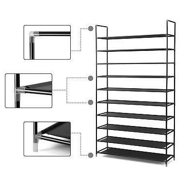 10 Tier Non Woven Portable Shoe Rack Organizer Storage