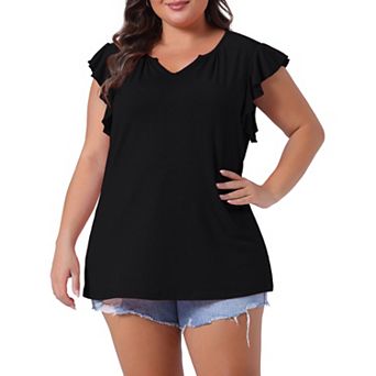 Plus Size Women's V Neck Ruffle Sleeveless Top Blouse T-shirt Tank Tops Casual