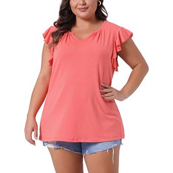 Plus Size Women's V Neck Ruffle Sleeveless Top Blouse T-shirt Tank Tops Casual
