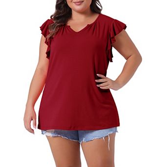 Plus Size Women's V Neck Ruffle Sleeveless Top Blouse T-shirt Tank Tops Casual