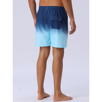 Men's Gradient Color Drawstring Elastic Waist Lining Swimming Trunks