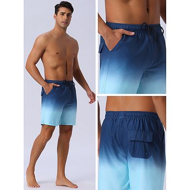 Men's Gradient Color Drawstring Elastic Waist Lining Swimming Trunks