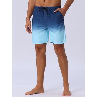 Men's Gradient Color Drawstring Elastic Waist Lining Swimming Trunks