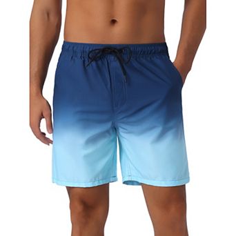 Men's Gradient Color Drawstring Elastic Waist Lined Swim Trunks