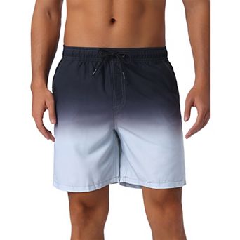 Men's Gradient Color Drawstring Elastic Waist Lined Swim Trunks
