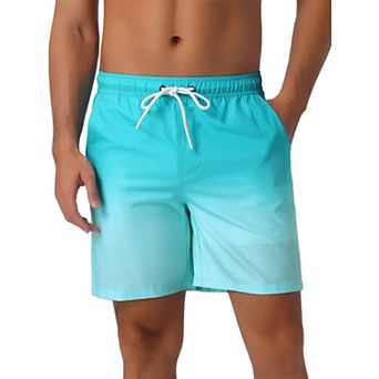 Men's Gradient Color Drawstring Elastic Waist Lined Swim Trunks
