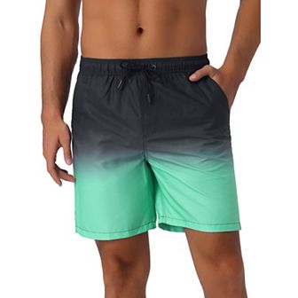 Men's Gradient Color Drawstring Elastic Waist Lined Swim Trunks