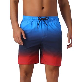 Men's Gradient Color Drawstring Elastic Waist Lined Swim Trunks
