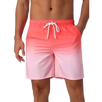 Men's Gradient Color Drawstring Elastic Waist Lined Swim Trunks