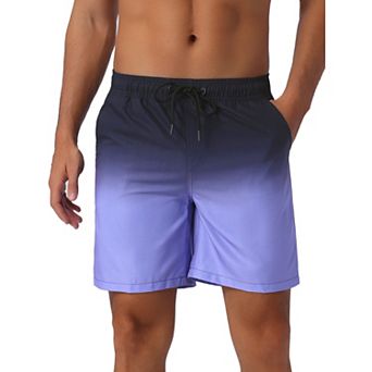 Men's Gradient Color Drawstring Elastic Waist Lined Swim Trunks