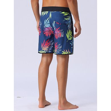 Men's Tropical Vocation Elastic Waist Drawstring Hawaiian Print Athletic Swim Trunks