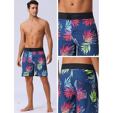 Men's Tropical Vocation Elastic Waist Drawstring Hawaiian Print Athletic Swim Trunks