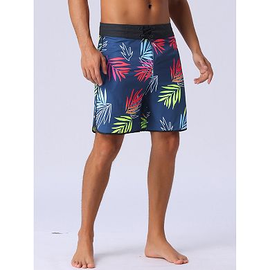 Men's Tropical Vocation Elastic Waist Drawstring Hawaiian Print Athletic Swim Trunks