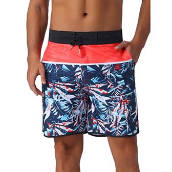 Men's Tropical Vocation Elastic Waist Drawstring Hawaiian Print Athletic Swim Trunks