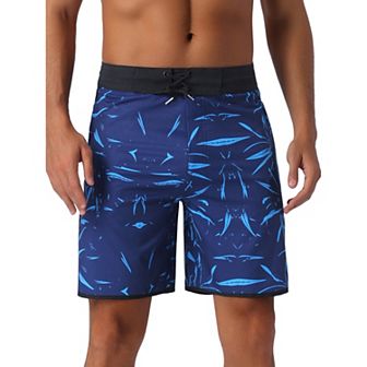 Men's Tropical Vocation Elastic Waist Drawstring Hawaiian Print Athletic Swim Trunks