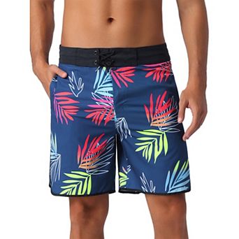 Men's Tropical Vocation Elastic Waist Drawstring Hawaiian Print Athletic Swim Trunks