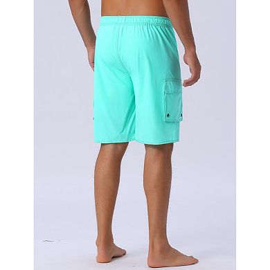 Men's Drawstring Waist Solid Color Lined Board Shorts with Pockets