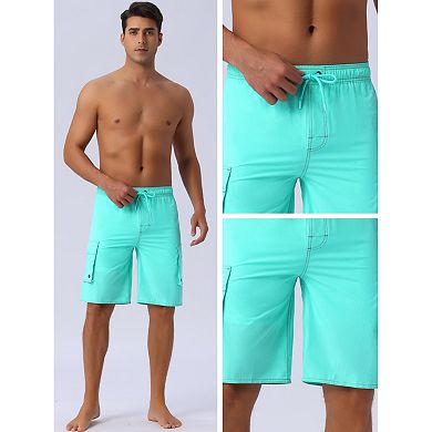 Men's Drawstring Waist Solid Color Lined Board Shorts with Pockets