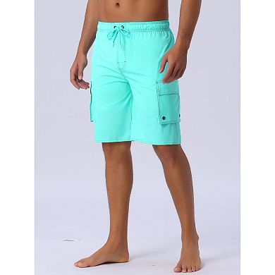 Men's Drawstring Waist Solid Color Lined Board Shorts with Pockets
