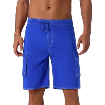 Men's Drawstring Waist Solid Color Lined Board Shorts with Pockets