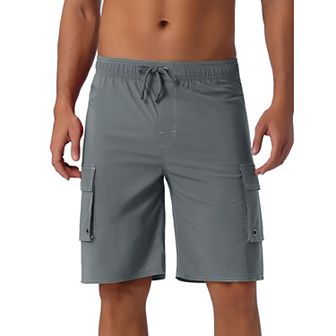Men's Drawstring Waist Solid Color Lined Board Shorts with Pockets