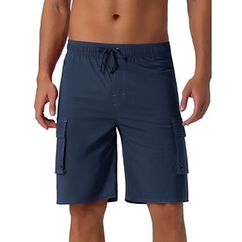 Men's Drawstring Waist Solid Color Lined Board Shorts with Pockets
