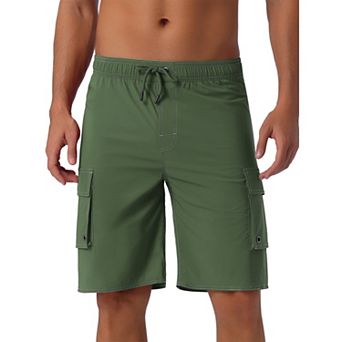 Men's Drawstring Waist Solid Color Lined Board Shorts with Pockets