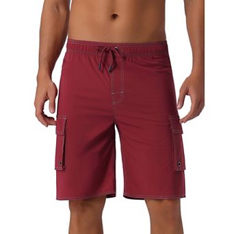 Men's Drawstring Waist Solid Color Lined Board Shorts with Pockets