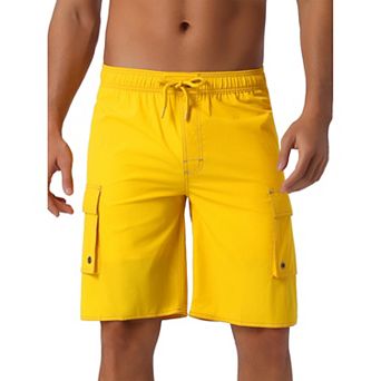 Men's Drawstring Waist Solid Color Lined Board Shorts with Pockets