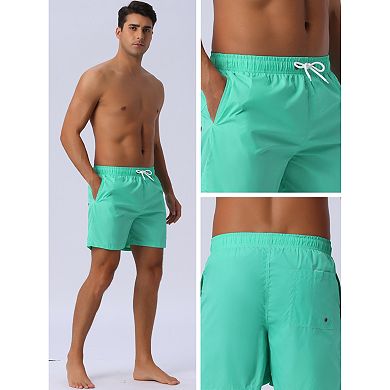 Men's Drawstring Elastic Waist Mesh Lining Solid Board Shorts