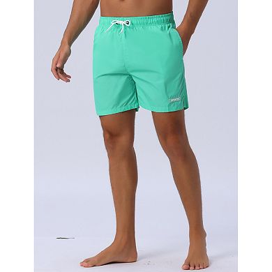 Men's Drawstring Elastic Waist Mesh Lining Solid Board Shorts