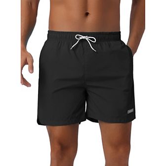 Men's Drawstring Elastic Waist Mesh Lining Solid Board Shorts