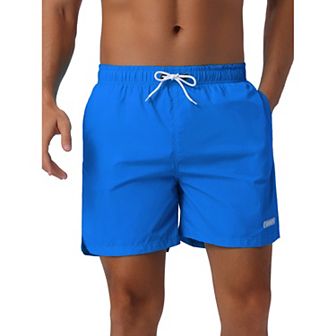 Men's Drawstring Elastic Waist Mesh Lining Solid Board Shorts