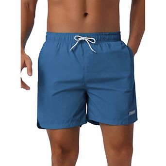 Men's Drawstring Elastic Waist Mesh Lining Solid Board Shorts