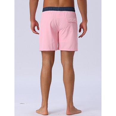 Men's Contrast Color Elastic Waist Lining Surfing Drawstring Swimming Shorts