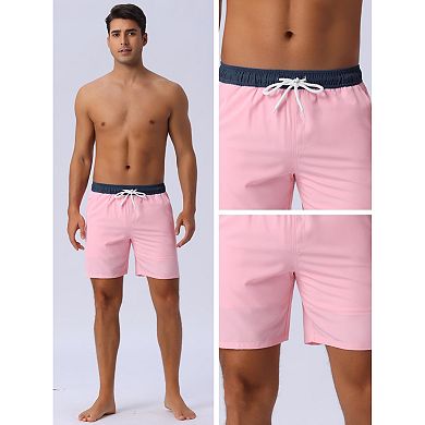 Men's Contrast Color Elastic Waist Lining Surfing Drawstring Swimming Shorts