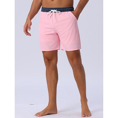 Men's Contrast Color Elastic Waist Lining Surfing Drawstring Swimming Shorts