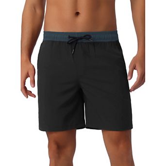 Men's Contrast Color Elastic Waist Lining Surfing Drawstring Swimming Shorts