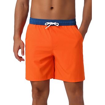 Men's Contrast Color Elastic Waist Lining Surfing Drawstring Swimming Shorts