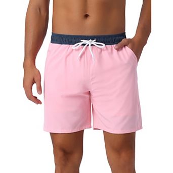 Men's Contrast Color Elastic Waist Lining Surfing Drawstring Swimming Shorts