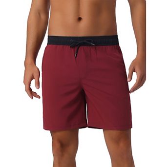 Men's Contrast Color Elastic Waist Lining Surfing Drawstring Swimming Shorts