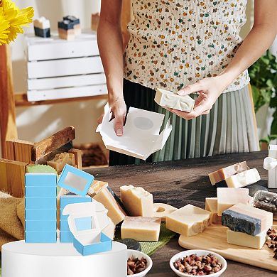 Paper Soap Box with Window, 20 Pack Homemade Soap Boxes Rectangle Presents Packaging Boxes