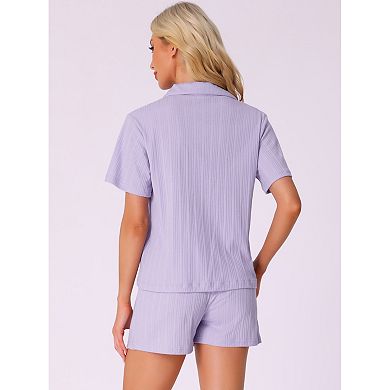 Women's Pajamas Set Button Up Lounge Sets Cotton Soft Pj Shorts Set 2 Piece Short Sleeve Sleepwear