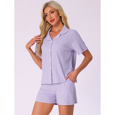 Women's Pajamas Set Button Up Lounge Sets Cotton Soft Pj Shorts Set 2 Piece Short Sleeve Sleepwear