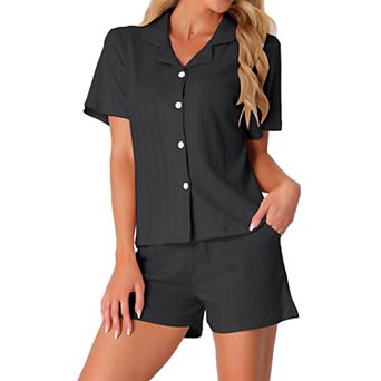 Women's Pajamas Set Button Up Lounge Sets Cotton Soft Pj Shorts Set 2 pc Short Sleeve Sleepwear
